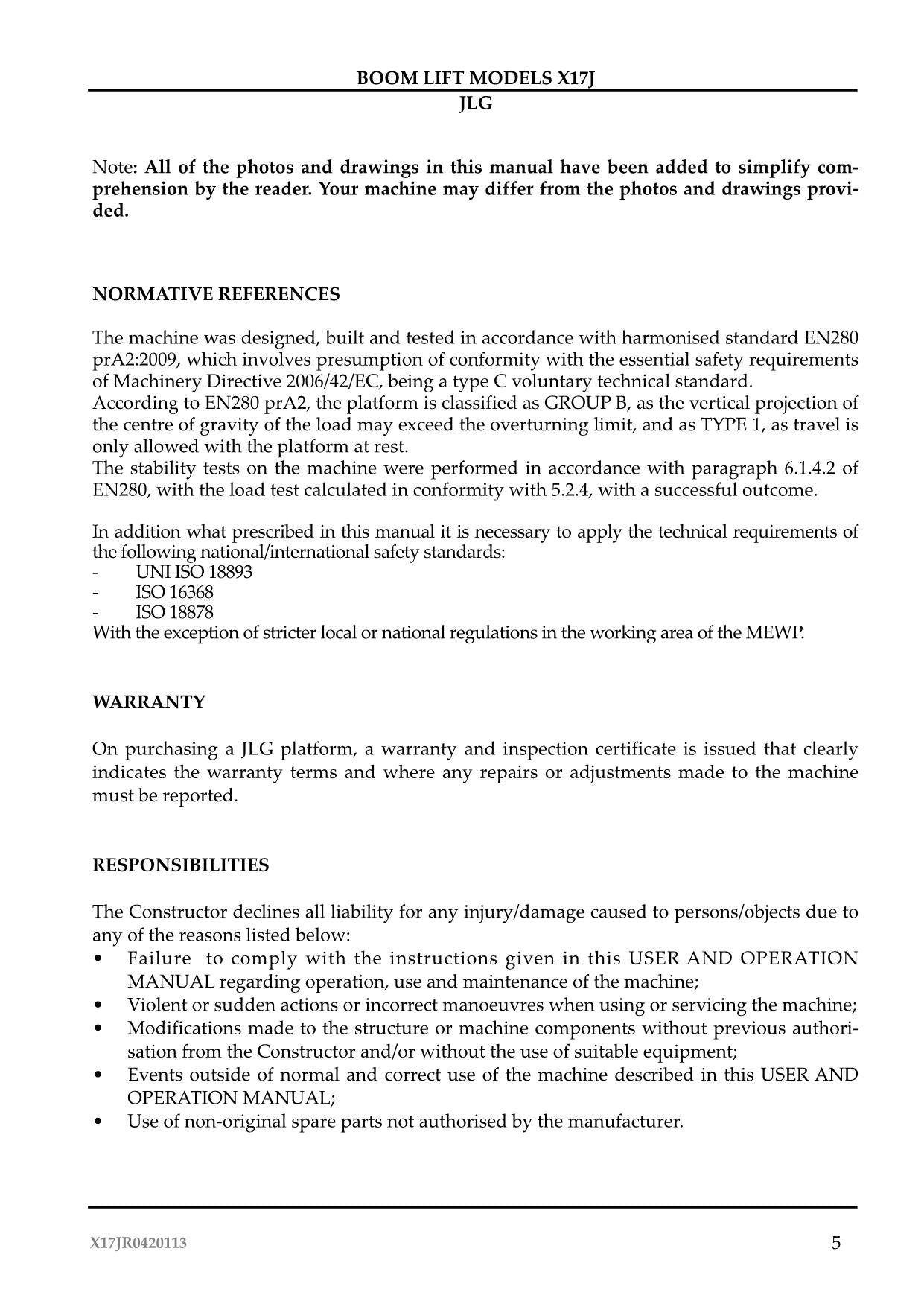 JLG X17J Compact Crawler Boom Maintenance Operation Operators Manual