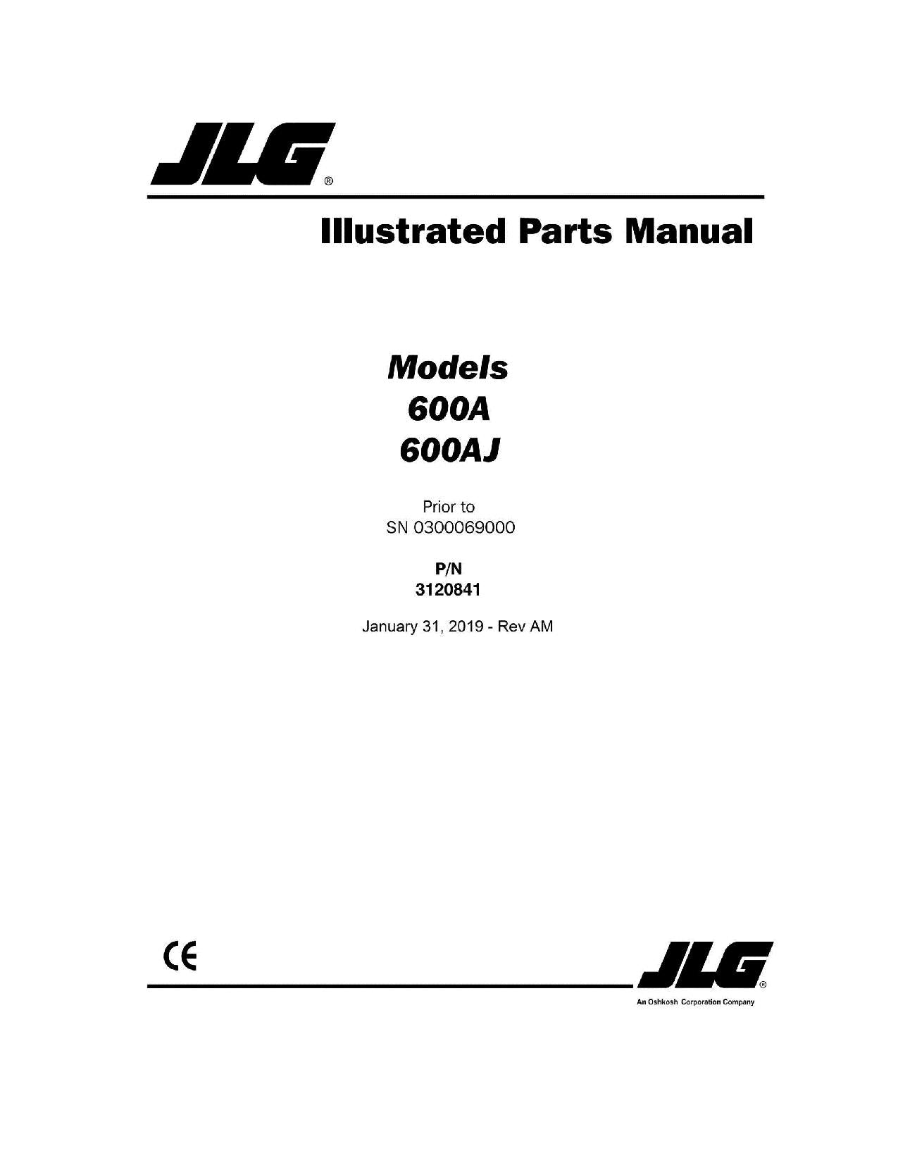 JLG 600A 600AJ Boom Lift Parts Catalog Hard Copy Manual * Send serial number