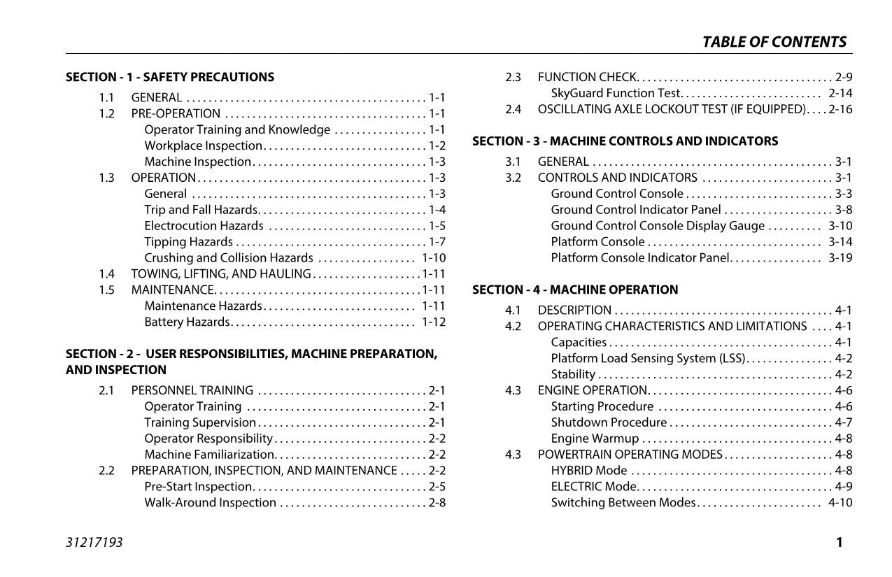 JLG H800AJ Boom Lift Maintenance Operation Operators Manual 31217193