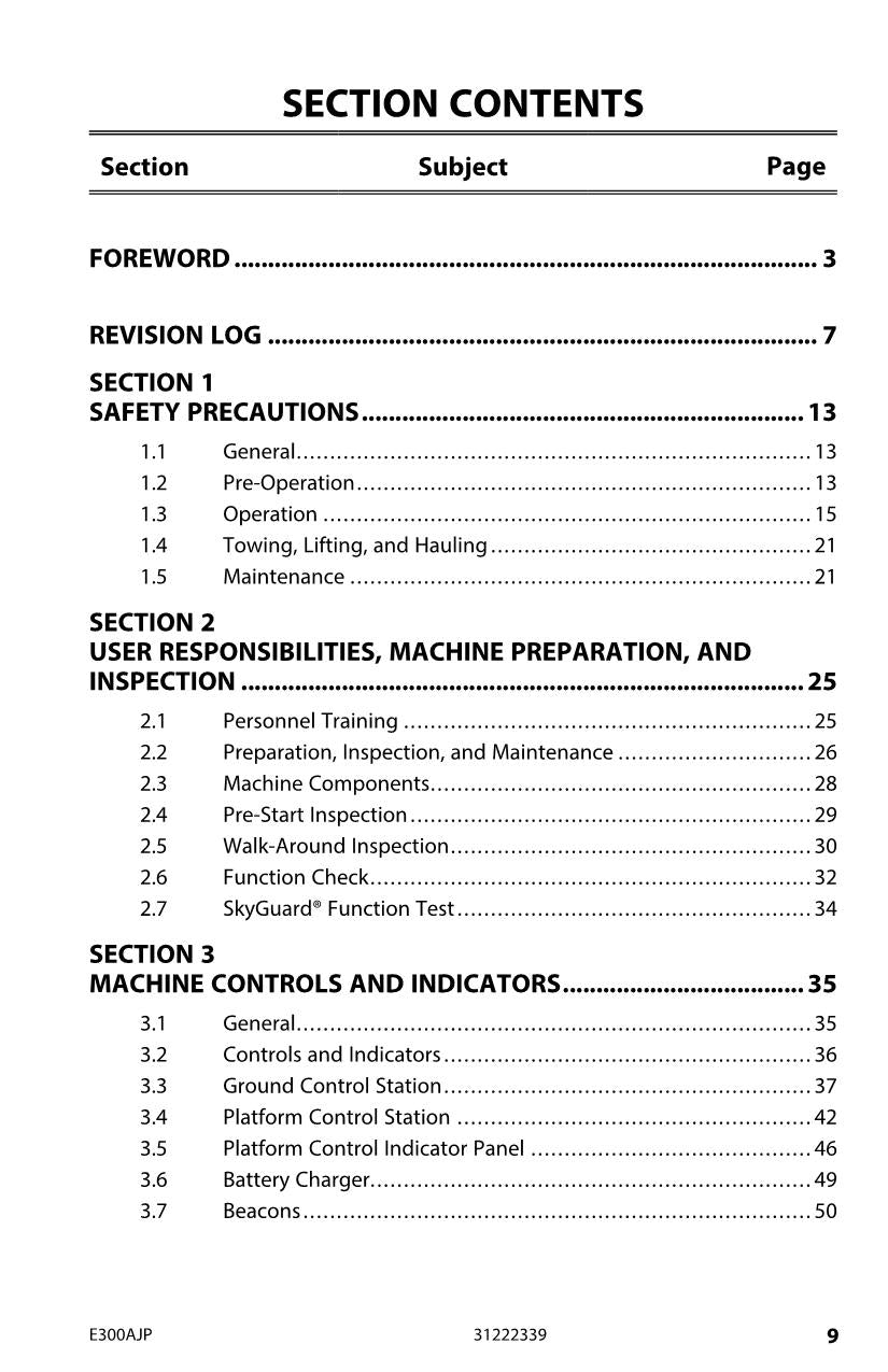 JLG E300AJP Boom Lift Maintenance Operation Operators Manual 31222339