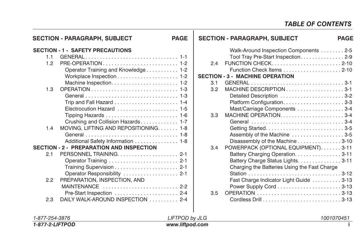 JLG FS60 FS80 Vertical Mast Operation Parts Service Manual