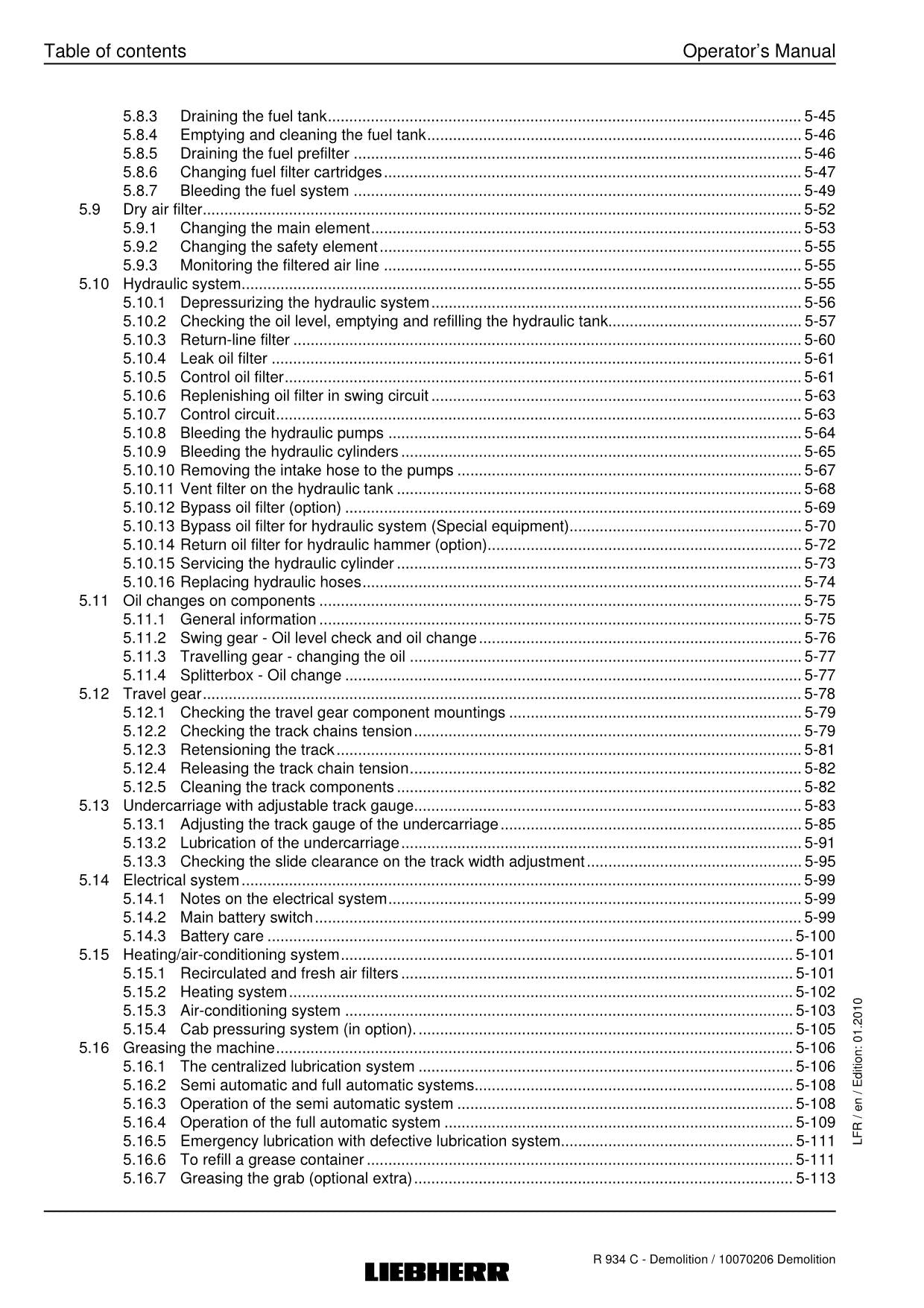 Liebherr R934 C Demolition Excavator Operators manual serial 26400