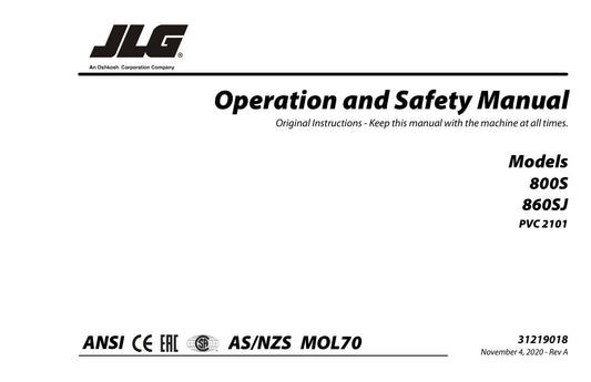 JLG 800S 860SJ Boom Lift Maintenance Operation Operators Manual 31219018