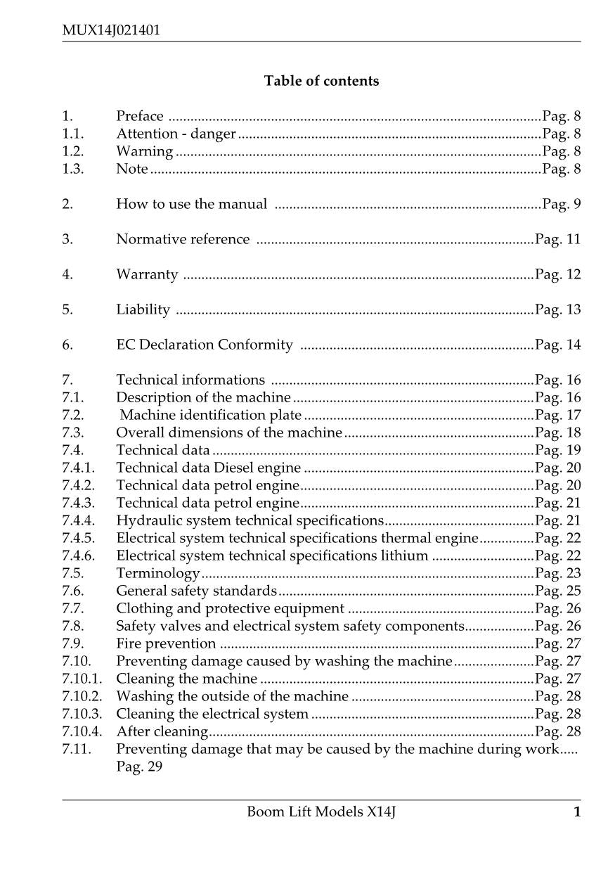 JLG X14J Compact Crawler Boom Maintenance Operation Operators Manual