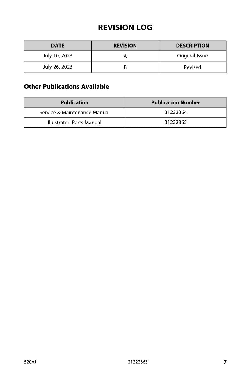 JLG 520AJ Boom Lift Maintenance Operation Operators Manual 31222363