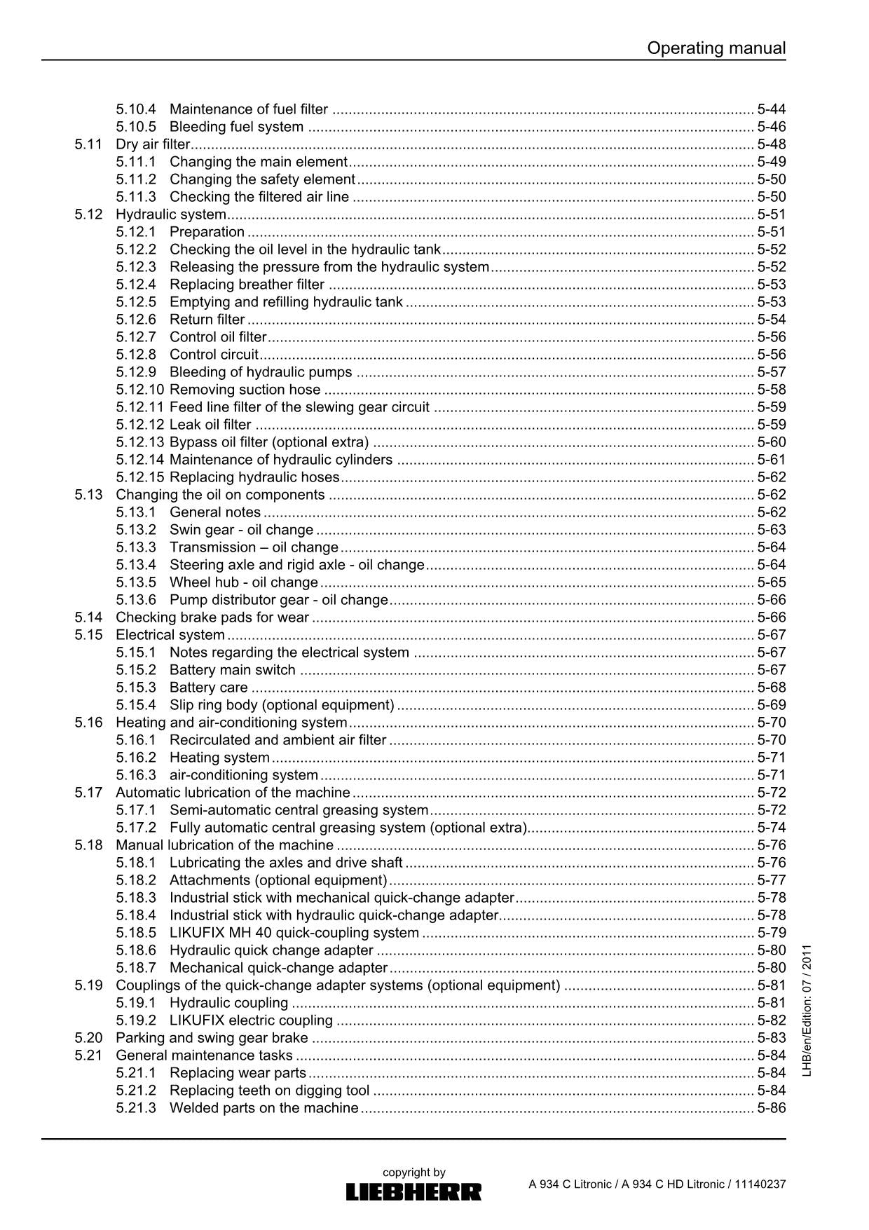 Liebherr A934 C Litronic A934 C HD Litronic Excavator Operators manual