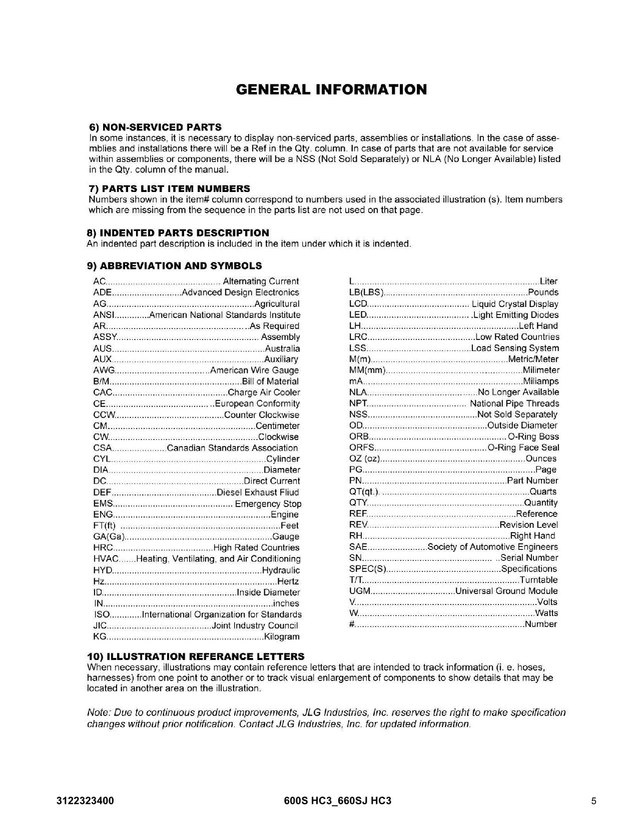 JLG 600S HC3 660SJ HC3 Boom Lift Parts Catalog Manual