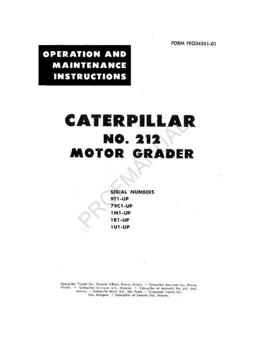 Caterpillar 212 Motor Grader Operators Maintenance Manual