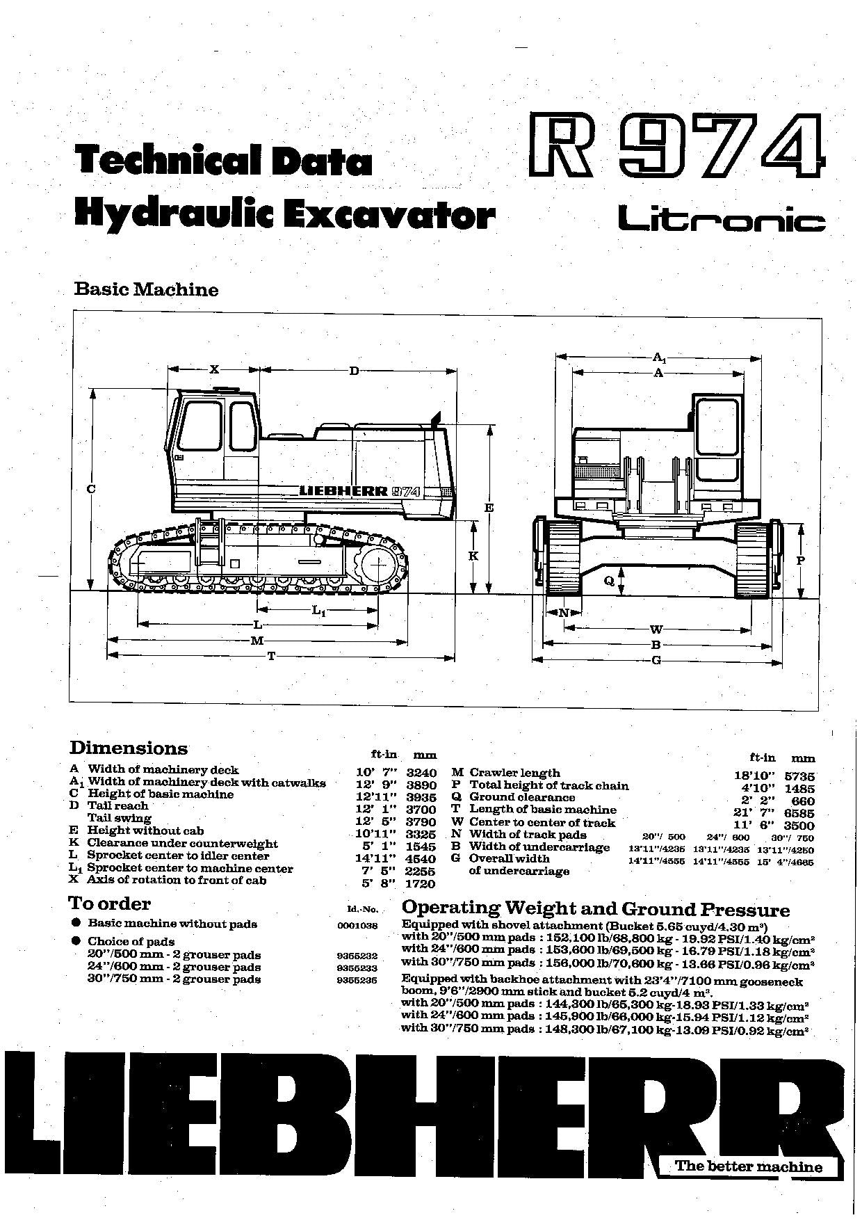 Liebherr R974 Litronic Excavator Operators manual serial 242-.344; 297-.344