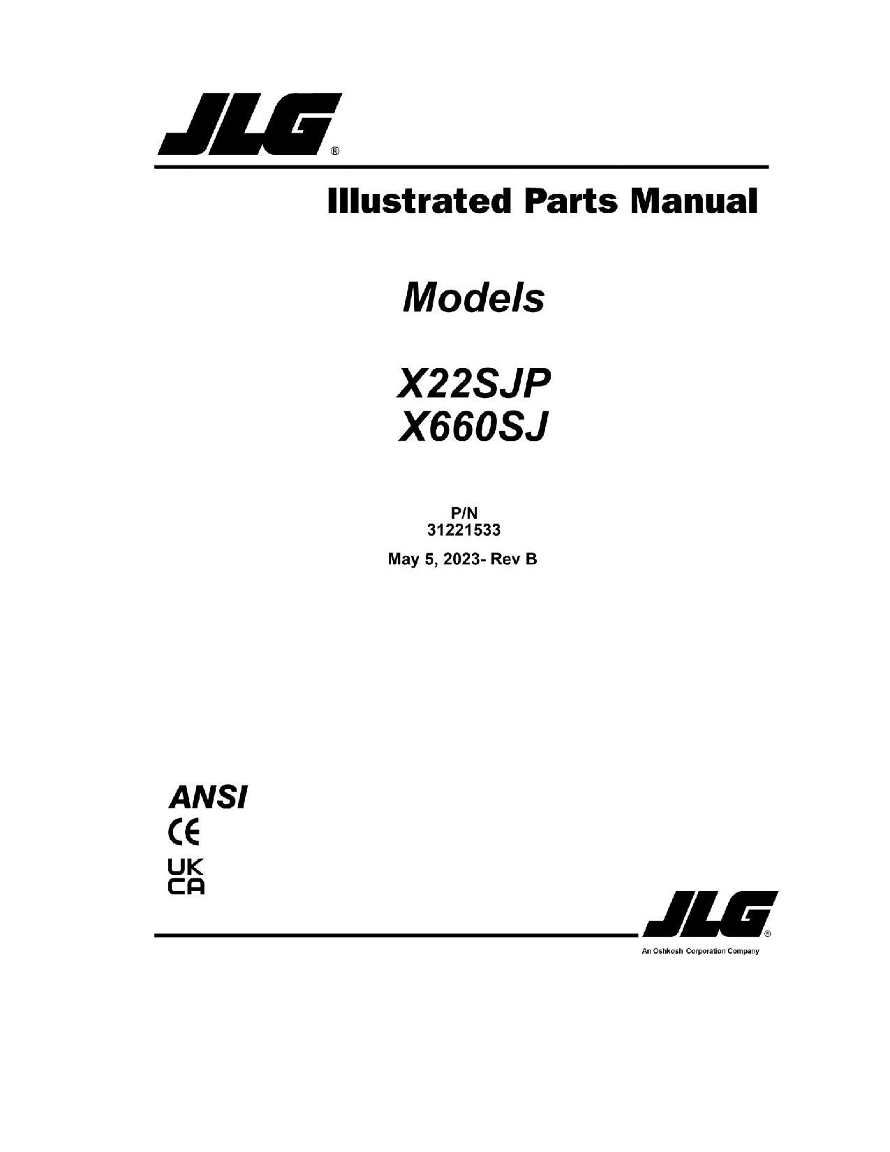 JLG X22SJP X660SJ Compact Crawler Boom Parts Catalog Manual