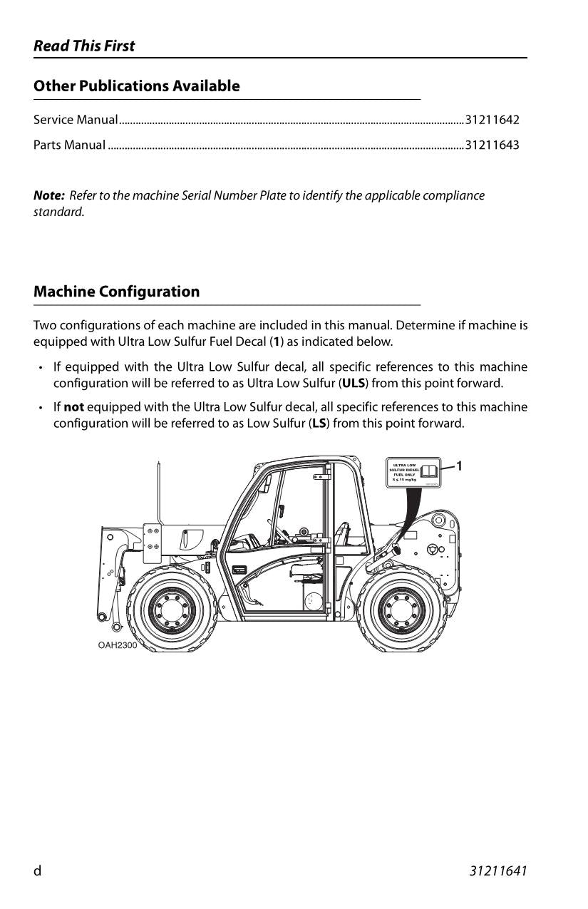 JLG G5-18A Telehandler Maintenance Operation Operators Manual 31211641