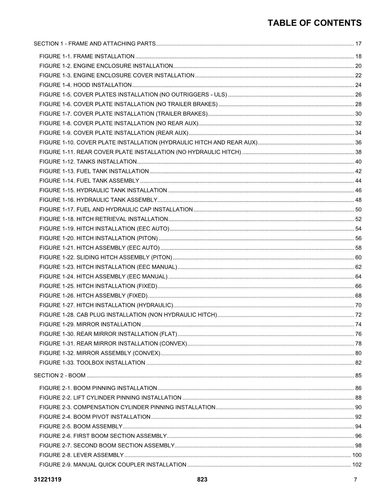 JLG 823 Telehandler  Parts Catalog Manual