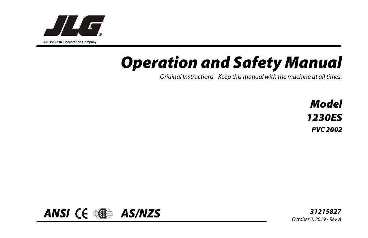 JLG 1230ES Boom Lift Maintenance Operation Operators Manual