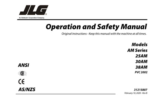 JLG 25AM 30AM 38AM Boom Lift Maintenance Operation Operators Manual