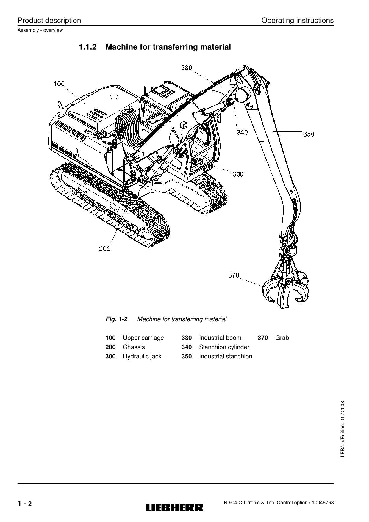 Liebherr R904 C Litronic Excavator Material handler Operators manual