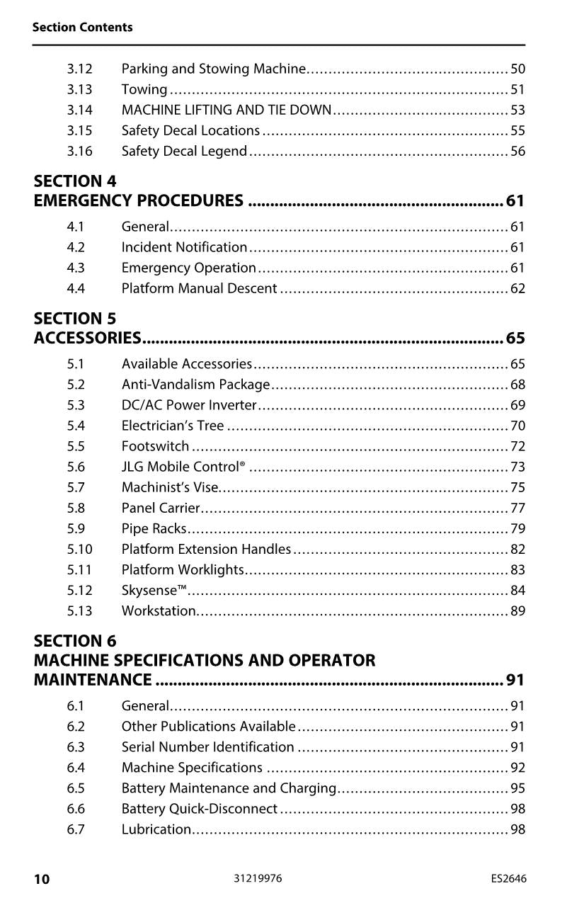 JLG ES2646 Scissor Lift Maintenance Operation Operators Manual 31219976