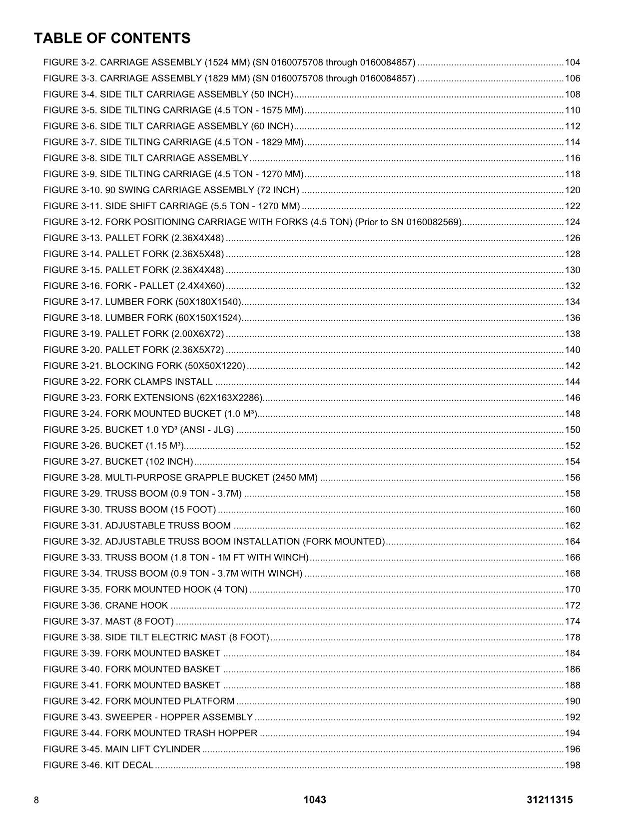 JLG 1043 Telehandler Parts Catalog Manual Prior to 0160101059