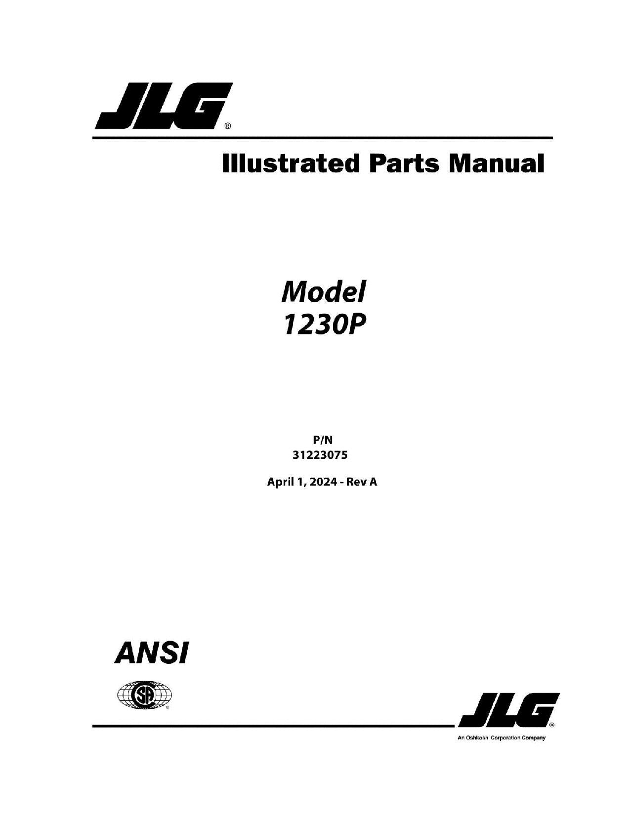 JLG 1230P Vertical Mast Parts Catalog Manual