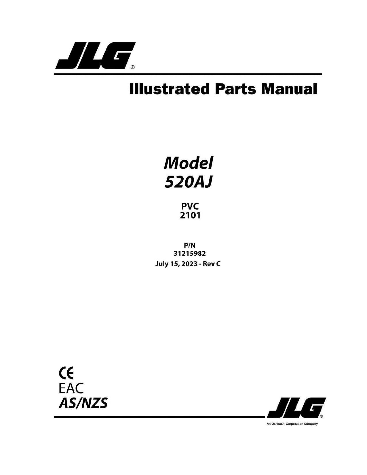 JLG 520AJ Boom Lift Parts Catalog Manual 31215982