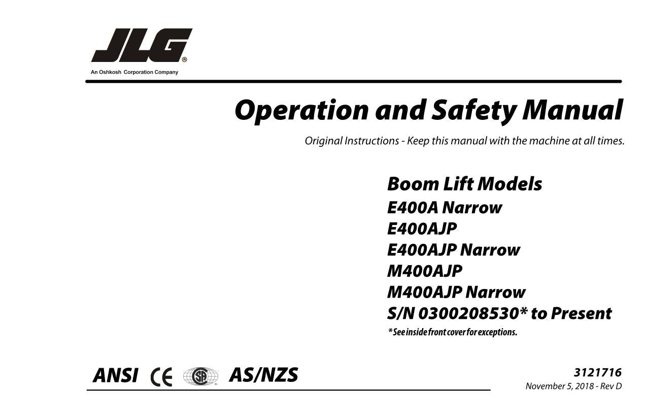 JLG E400AJP E400A M400AJP narrow Boom Lift Operators Manual