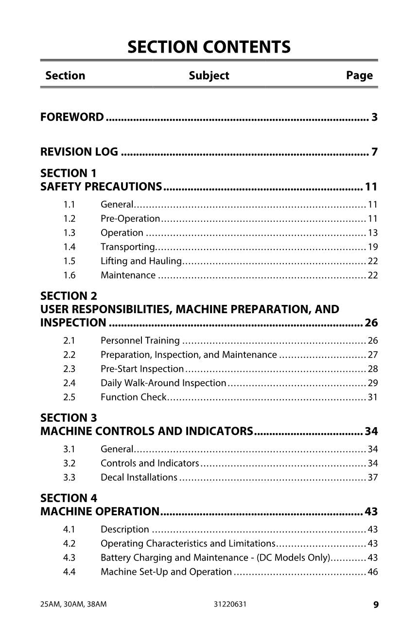 JLG 25AM 30AM 38AM Vertical Mast Maintenance Operation Operators Manual 31220631