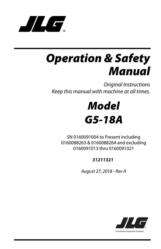 JLG G5-18A Telehandler Maintenance Operation Operators Manual 31211321