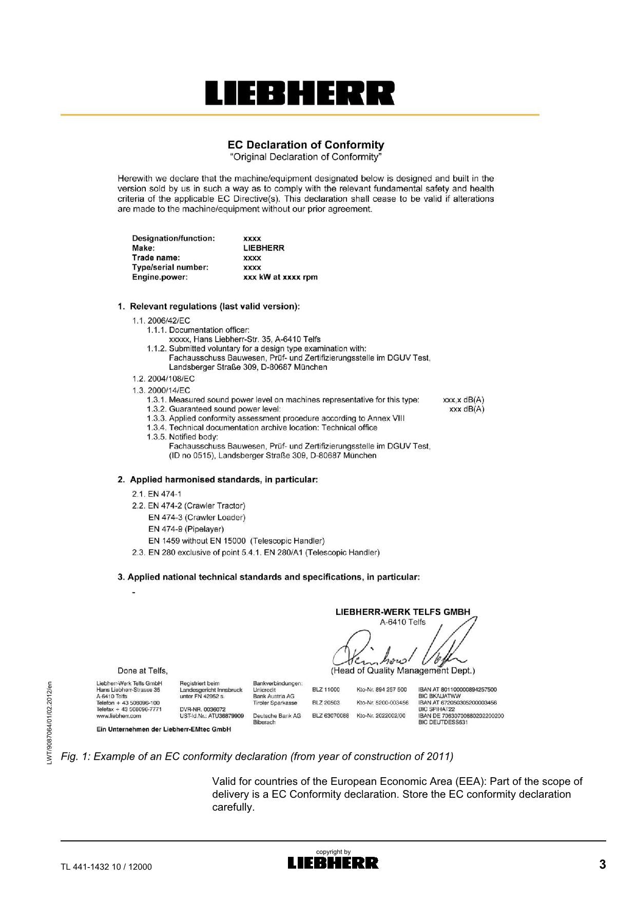 Liebherr TL441-1432 10 Telescopic handler Operators manual