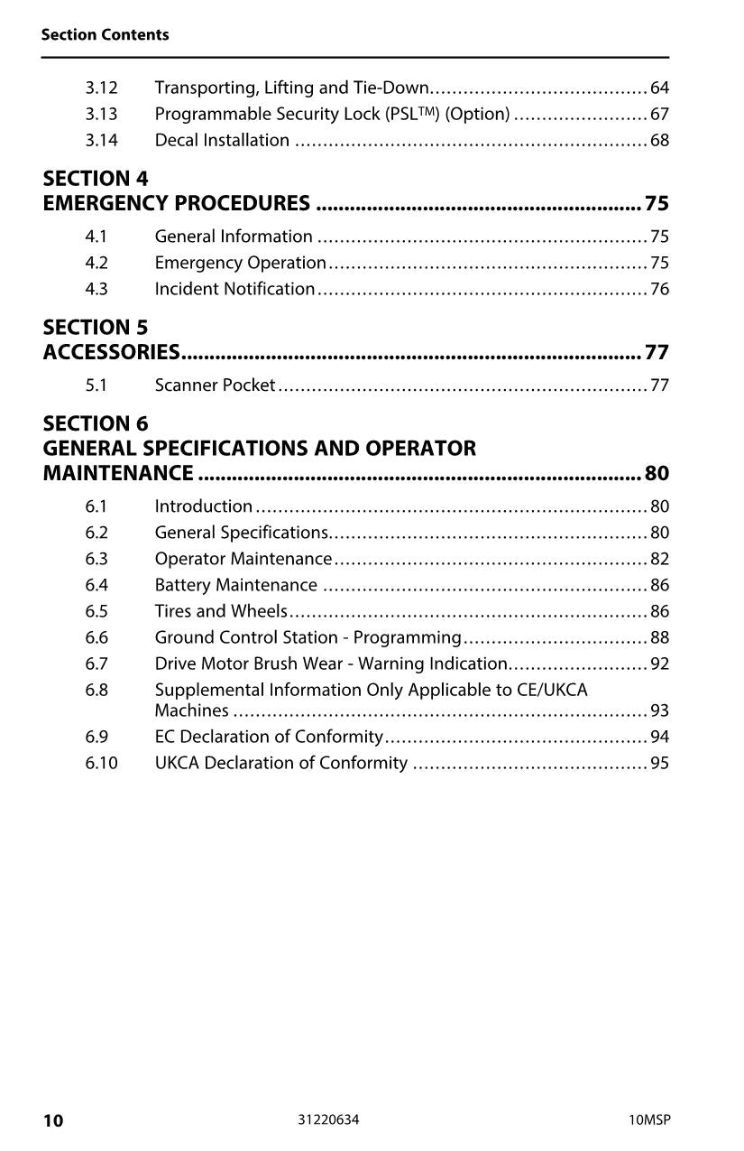 JLG 10MSP Vertical Mast Maintenance Operation Operators Manual 31220634