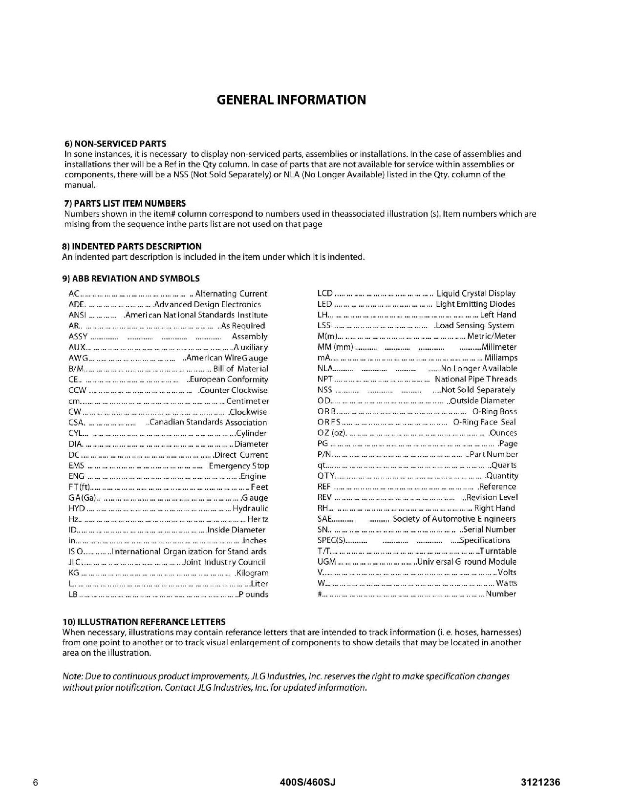 JLG 400S 460SJ Boom Lift Parts Catalog Manual