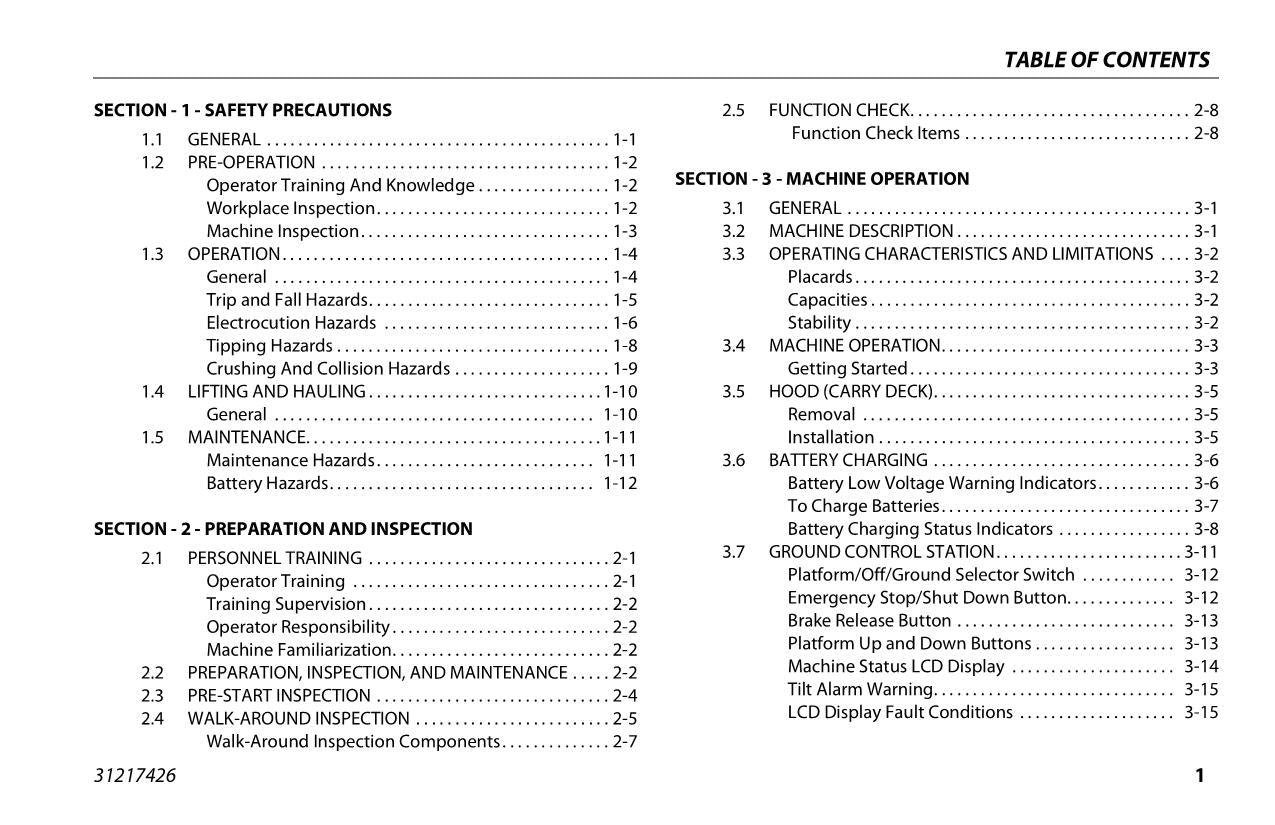 JLG 10MSP Vertical Mast Maintenance Operation Operators Manual 31217426