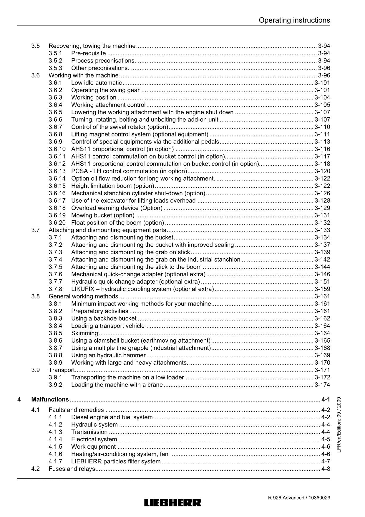 Liebherr R926 Advanced Excavator Operators manual serial 17833