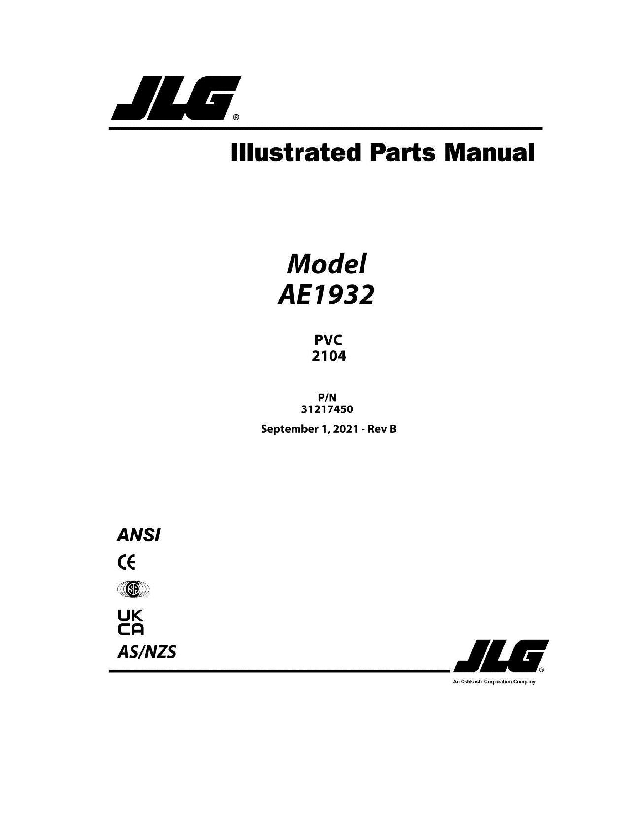 JLG AE1932  Scissor Lift Parts Catalog Manual