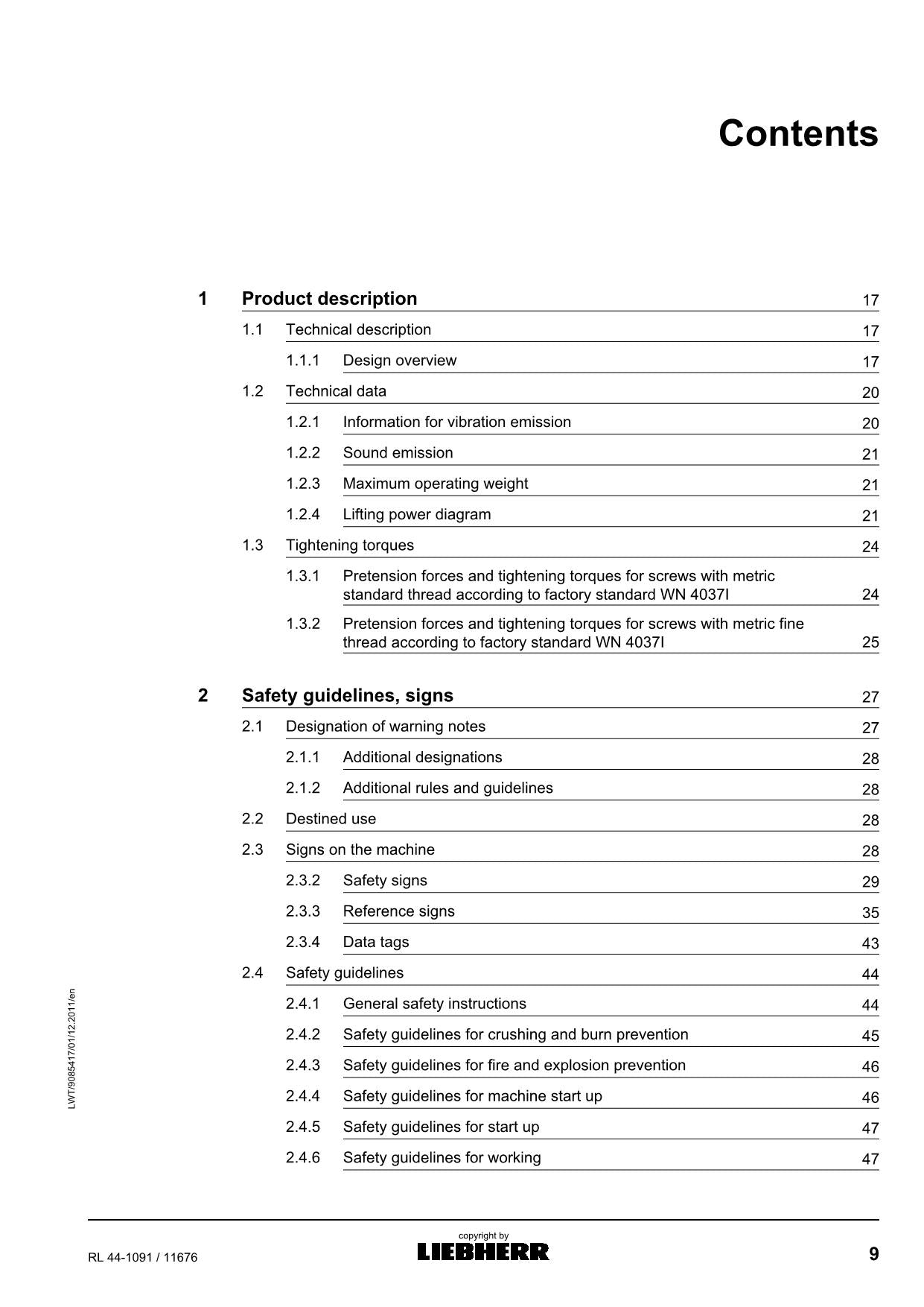 Liebherr RL44-1091 Pipe Layer Operators manual serial 11676