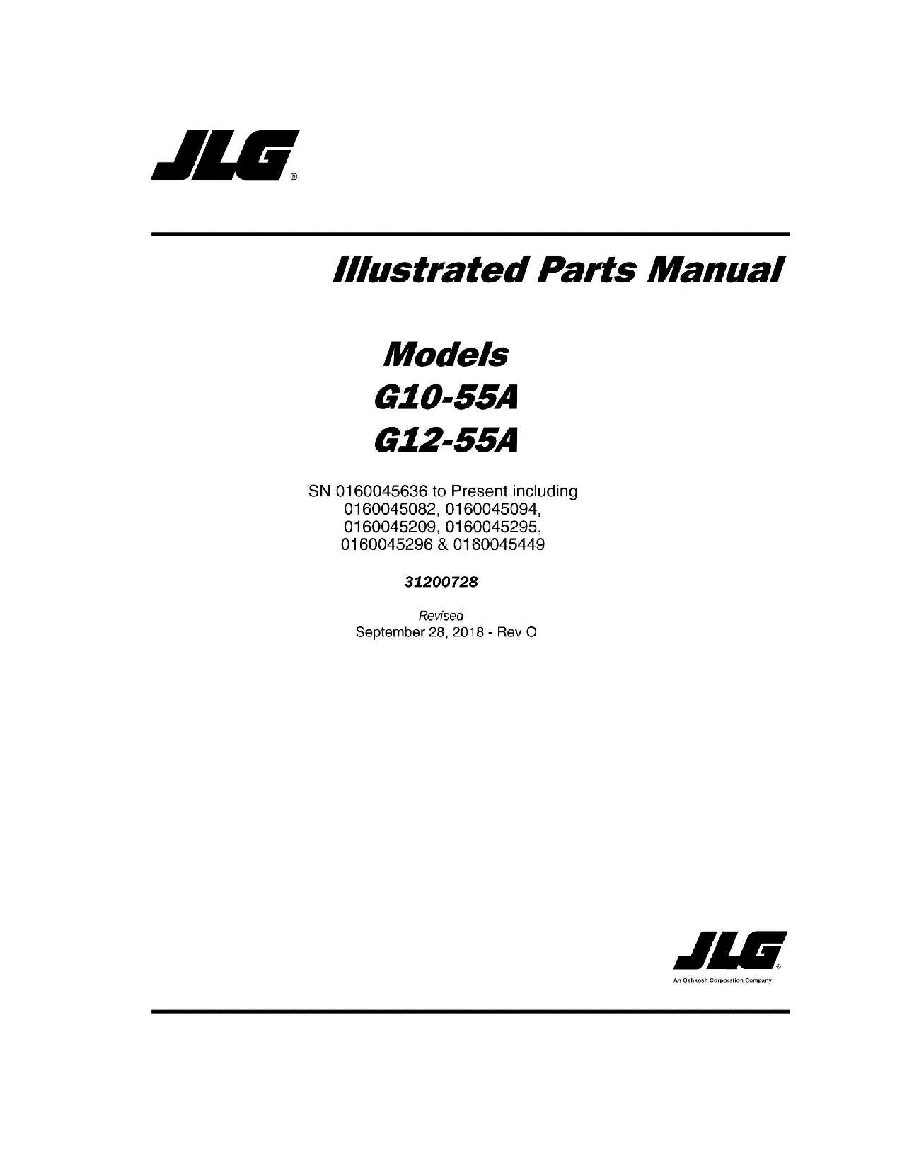 JLG G10-55A G12-55A Telehandler Parts Catalog Manual