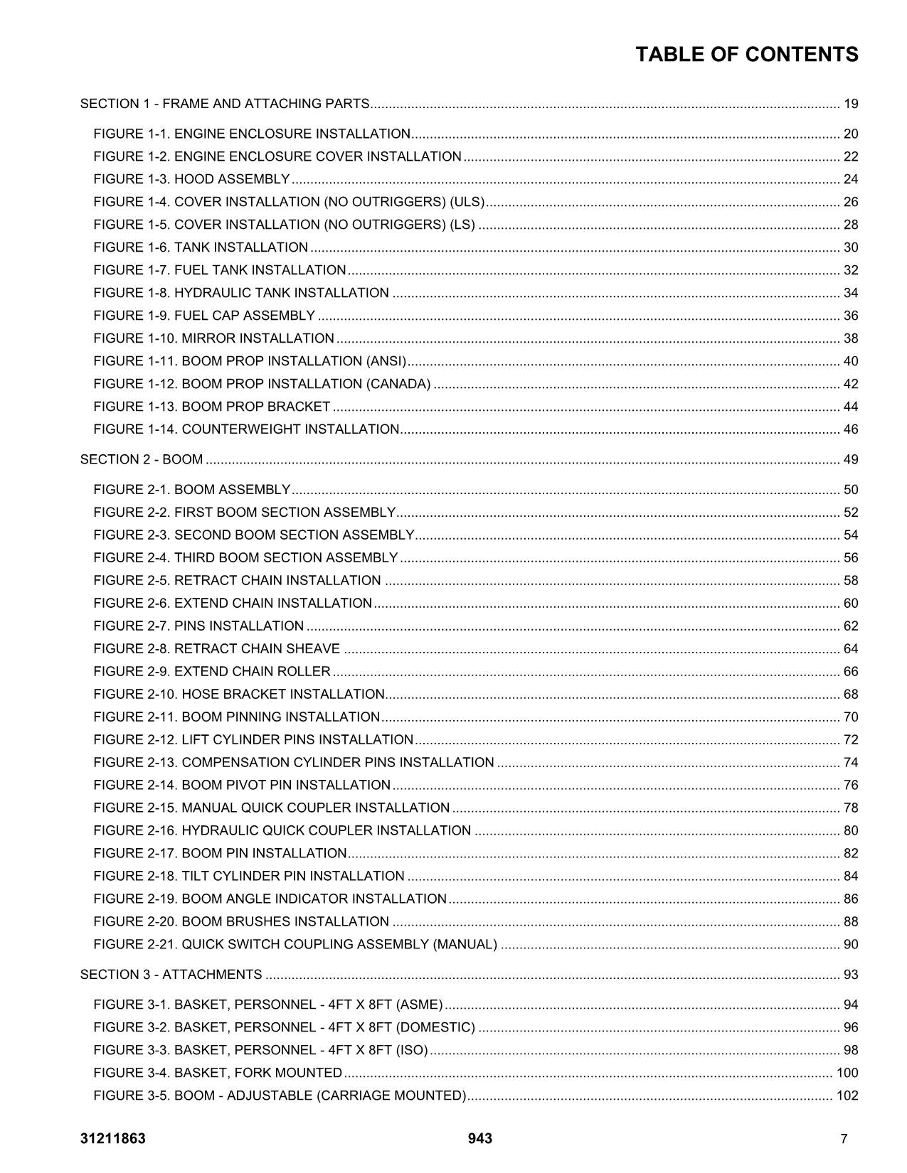 JLG 943  Telehandler Parts Catalog Manual