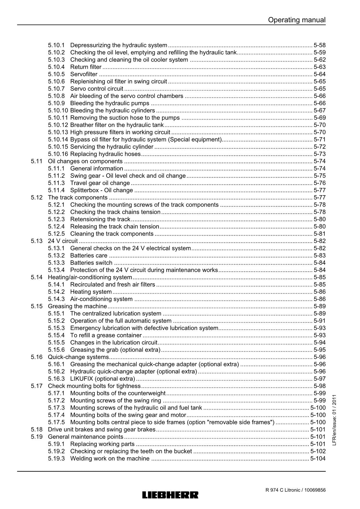 Liebherr R974 C-Litronic Excavator Operators manual serial 27700