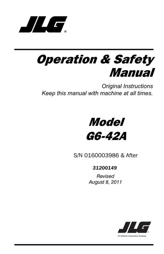 JLG G6-42A Telehandler Maintenance Operation Operators Manual