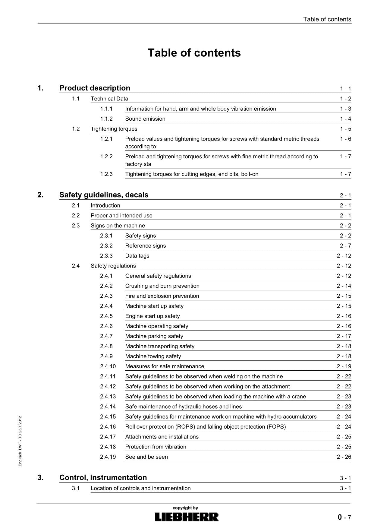 Liebherr LR624 CRAWLER LOADER Operators manual serial 12474