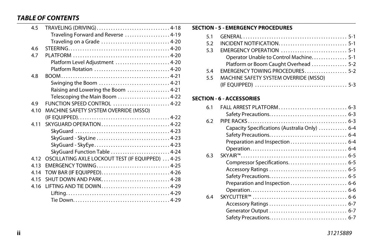 JLG 800S HC3 860SJ HC3 Boom Lift Maintenance Operation Operators Manual 31215889