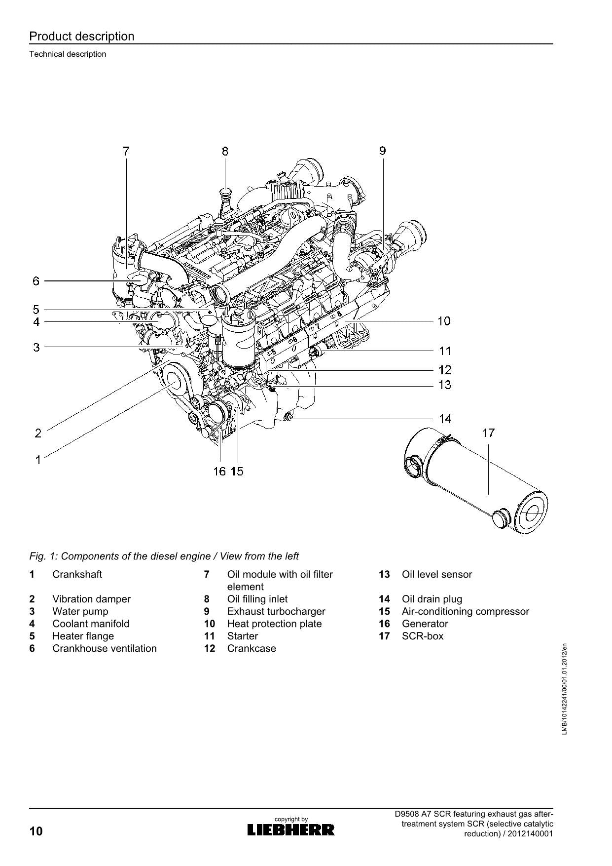 Liebherr D9508 A7 SCR featuring exhaust gas SCR engine Operators manual