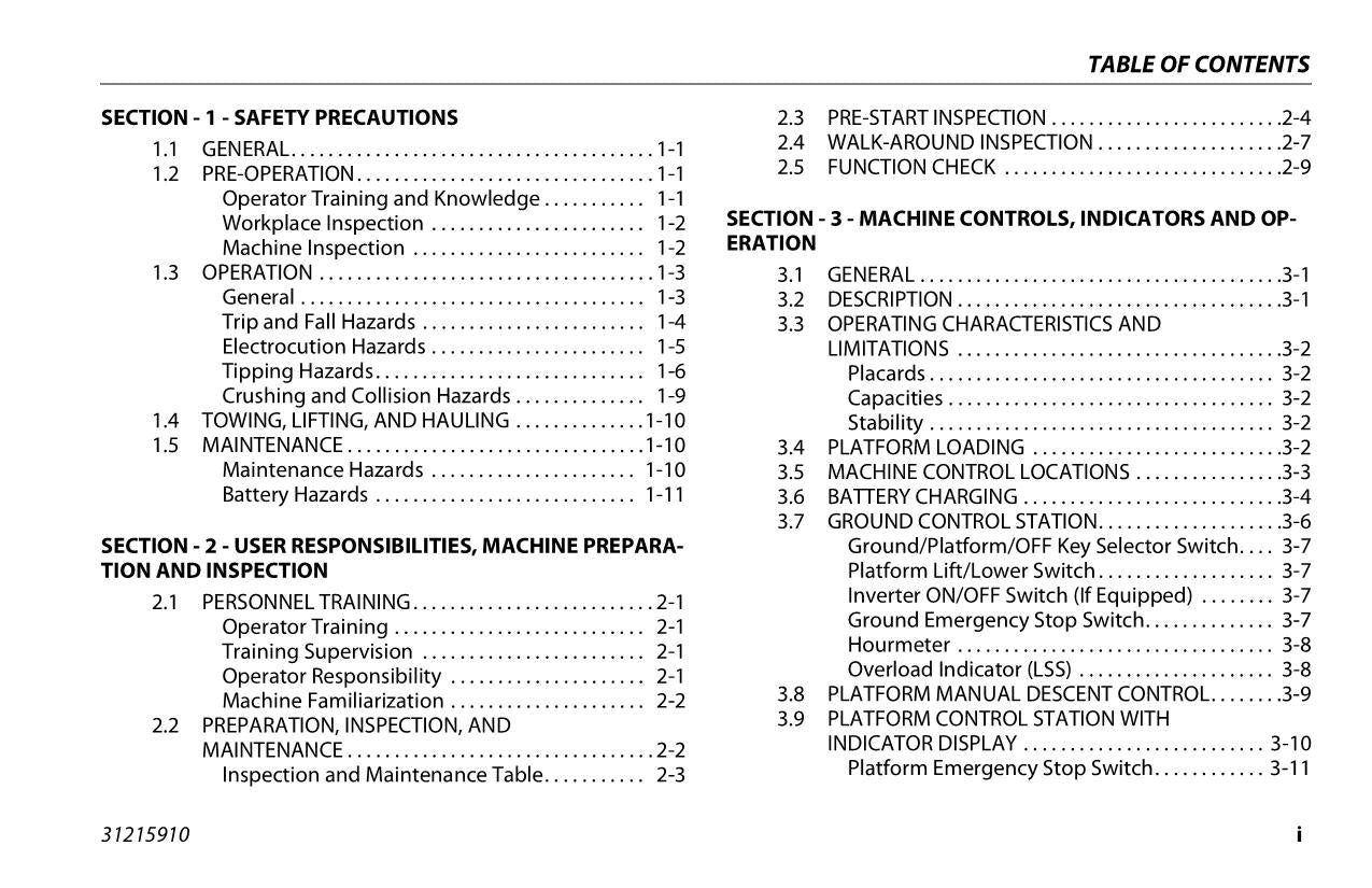 JLG AE1932 Boom Lift Maintenance Operation Operators Manual