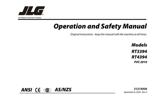 JLG RT3394 RT4394 Scissor Lift Maintenance Operation Operators Manual 31215936