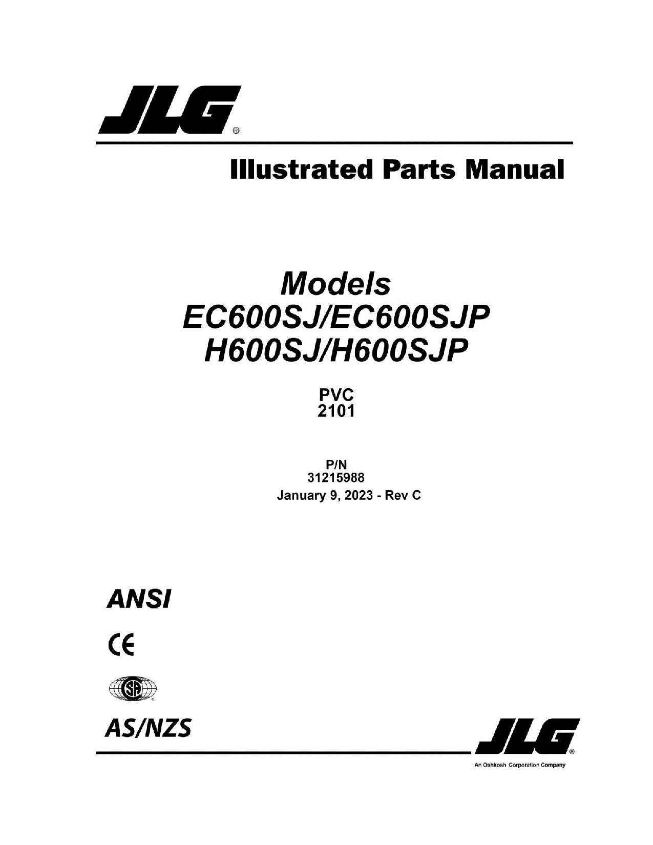 JLG EC600SJ EC600SJP H600SJ H600SJP Boom Lift Parts Catalog Manual 31215988