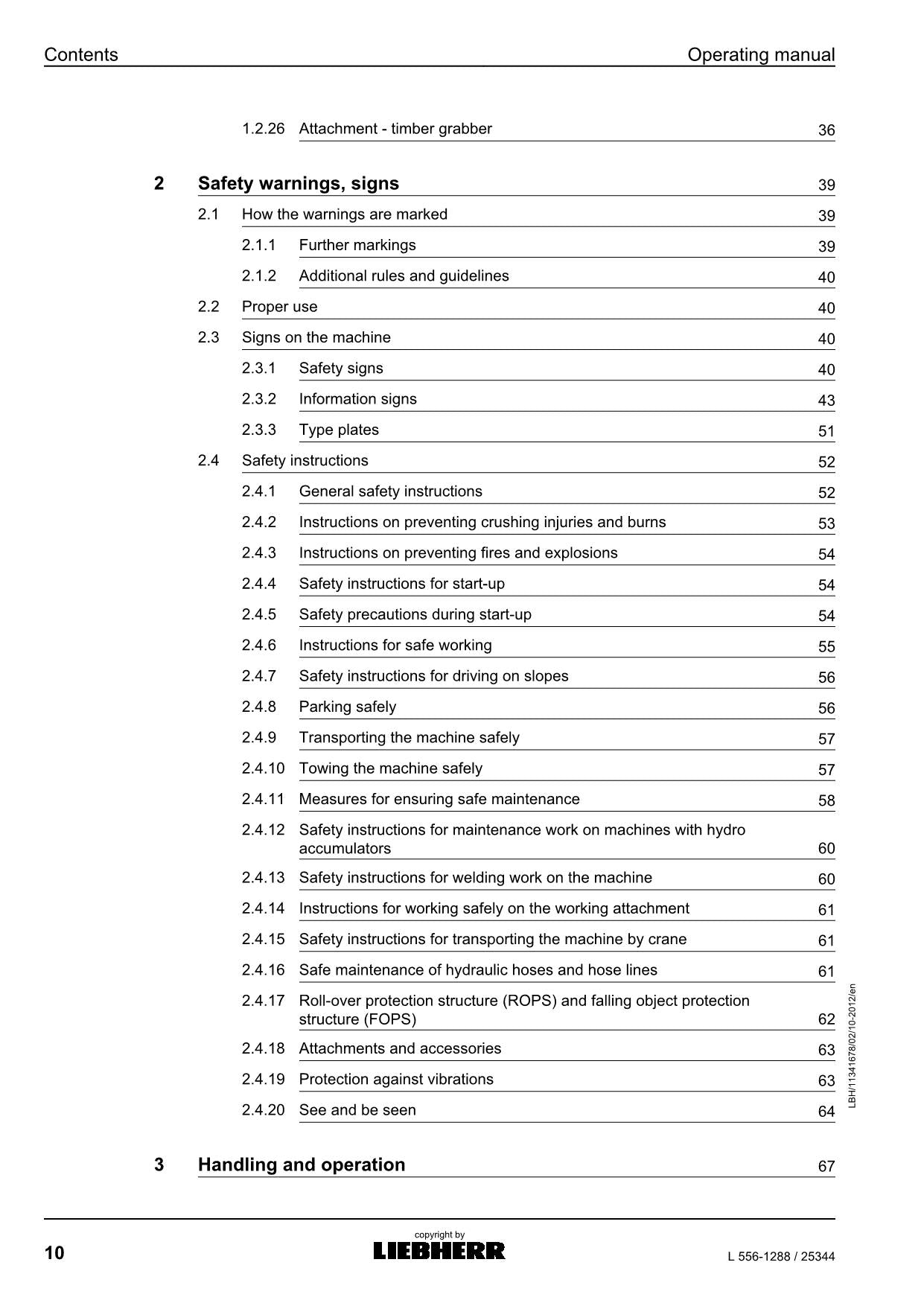 Liebherr L556-1288 Wheel Loader Operators manual