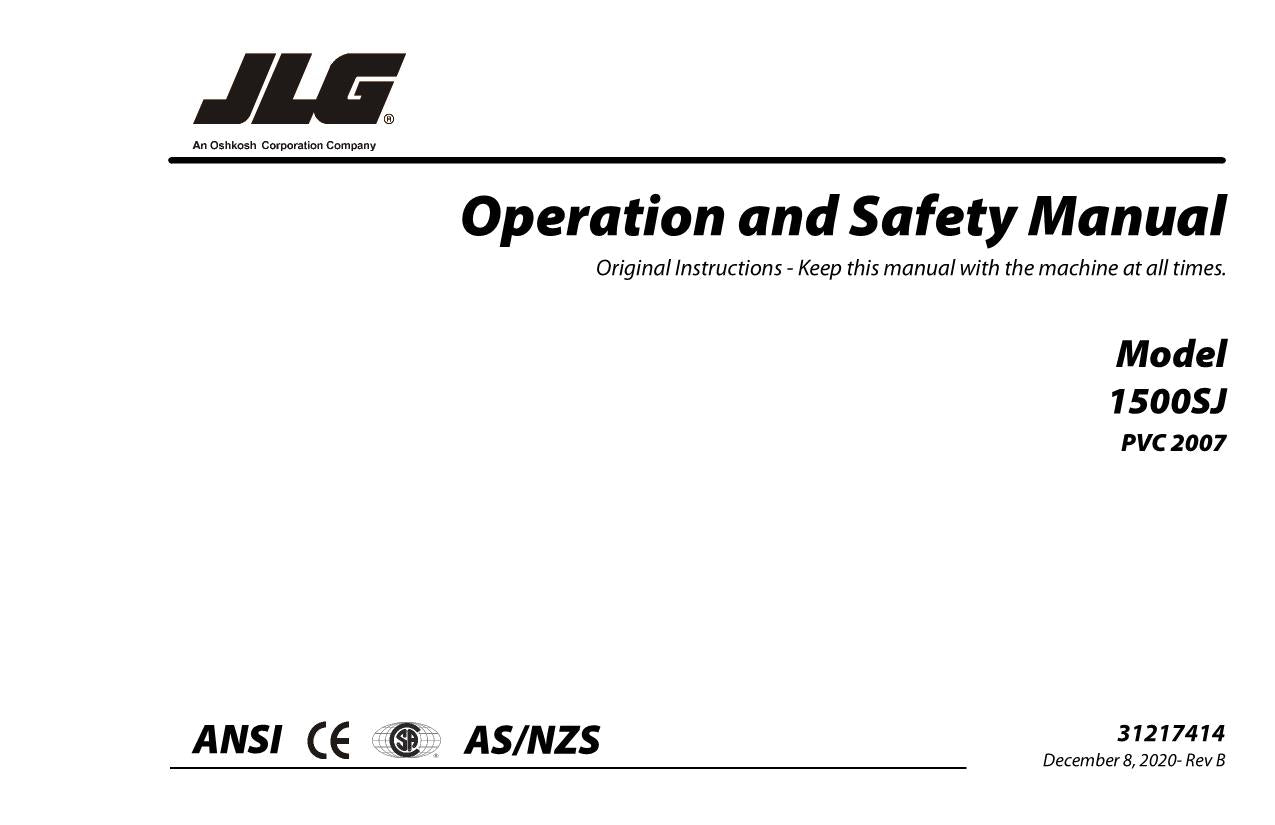 JLG 1500SJ Boom Lift Maintenance Operation Operators Manual 31217414