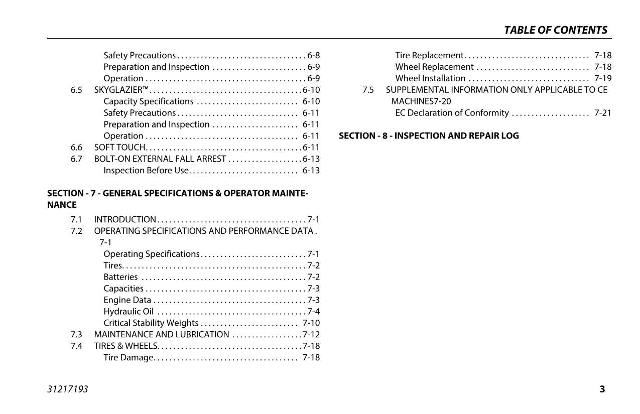 JLG H800AJ Boom Lift Maintenance Operation Operators Manual 31217193