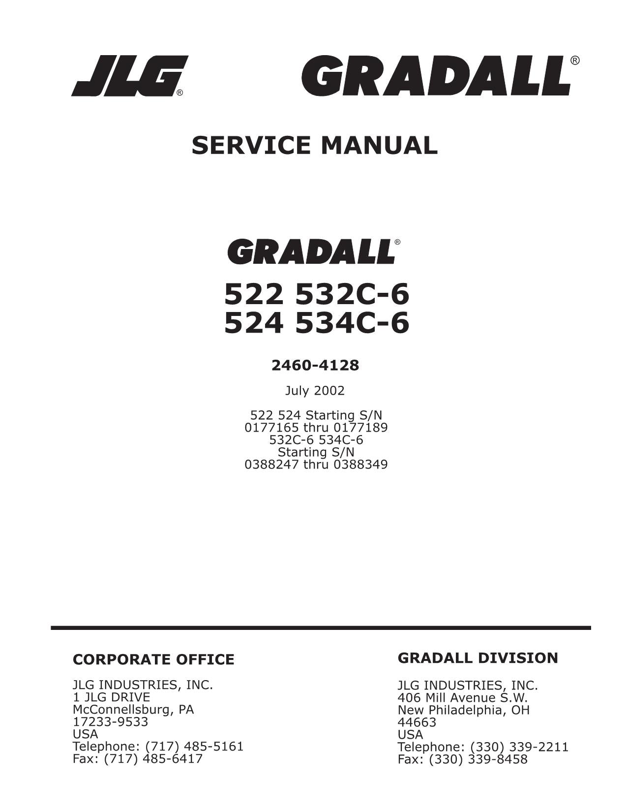 GRADALL JLG 522 524 532C-6 534C-6 Telehandler Operation Service 24604128