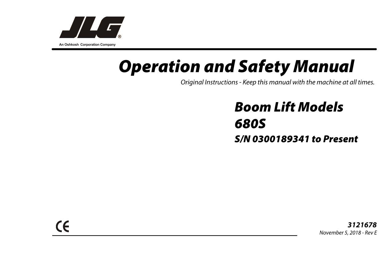 JLG 680S Boom Lift Maintenance Operation Operators Manual 3121678