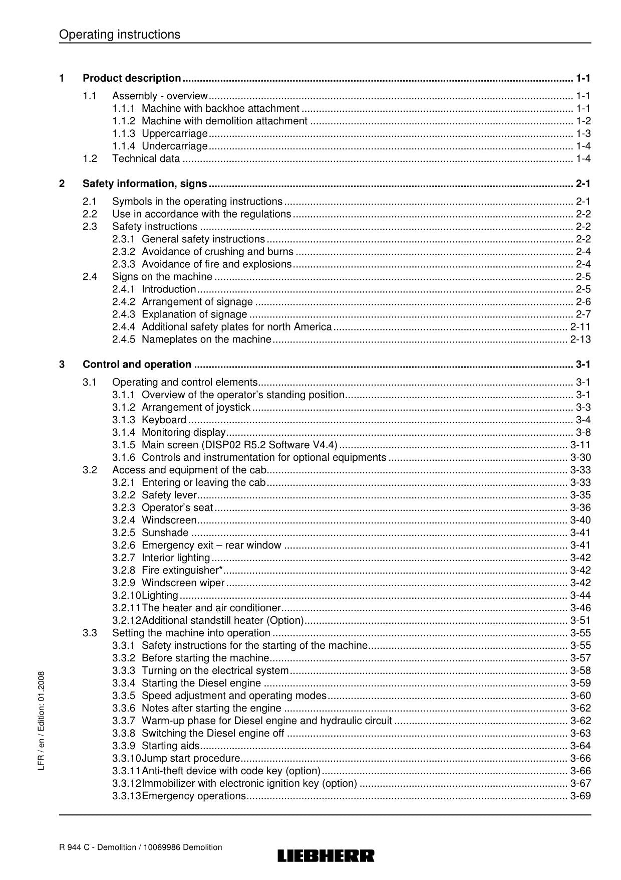 Liebherr R944 C Demolition Excavator Operators manual serial 17429