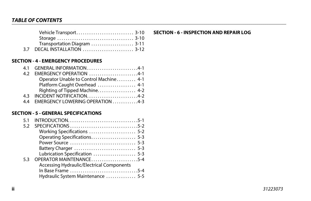 JLG 1230P Vertical Mast Maintenance Operation Operators Manual